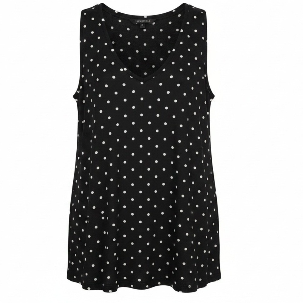 Lane Bryant Witchy Casual Comfy V Neck Swing Polka Dot Tank 14/16 Black White